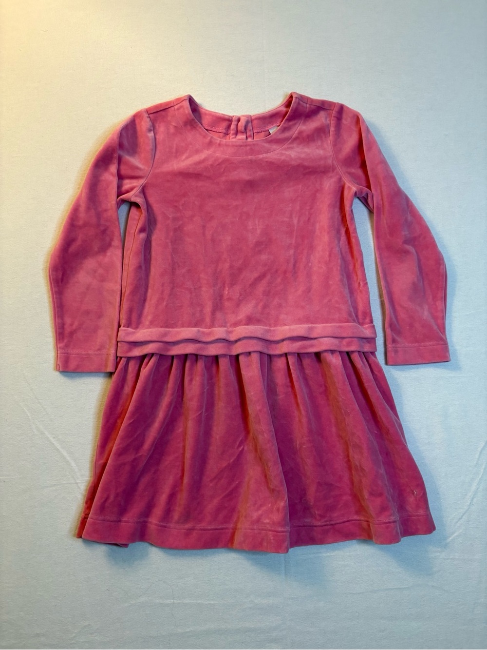 Hanna Andersson Rose Pink Velvet Long-Sleeve Drop-Waist Dress